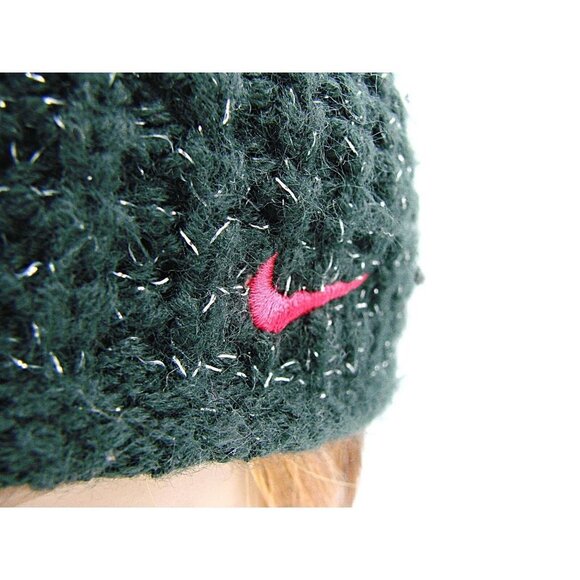 Nike Womens Black Knitted Sparkle Pom Pom Winter Soft Beanie Hat Size 7-16 - Picture 9 of 12